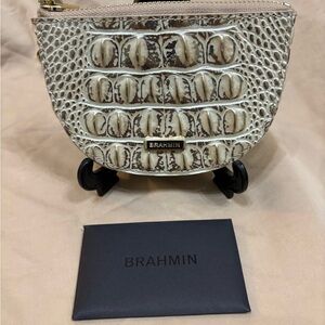 Brahmin Tan and Cream Crocodile Embossed Cosmetic Case
